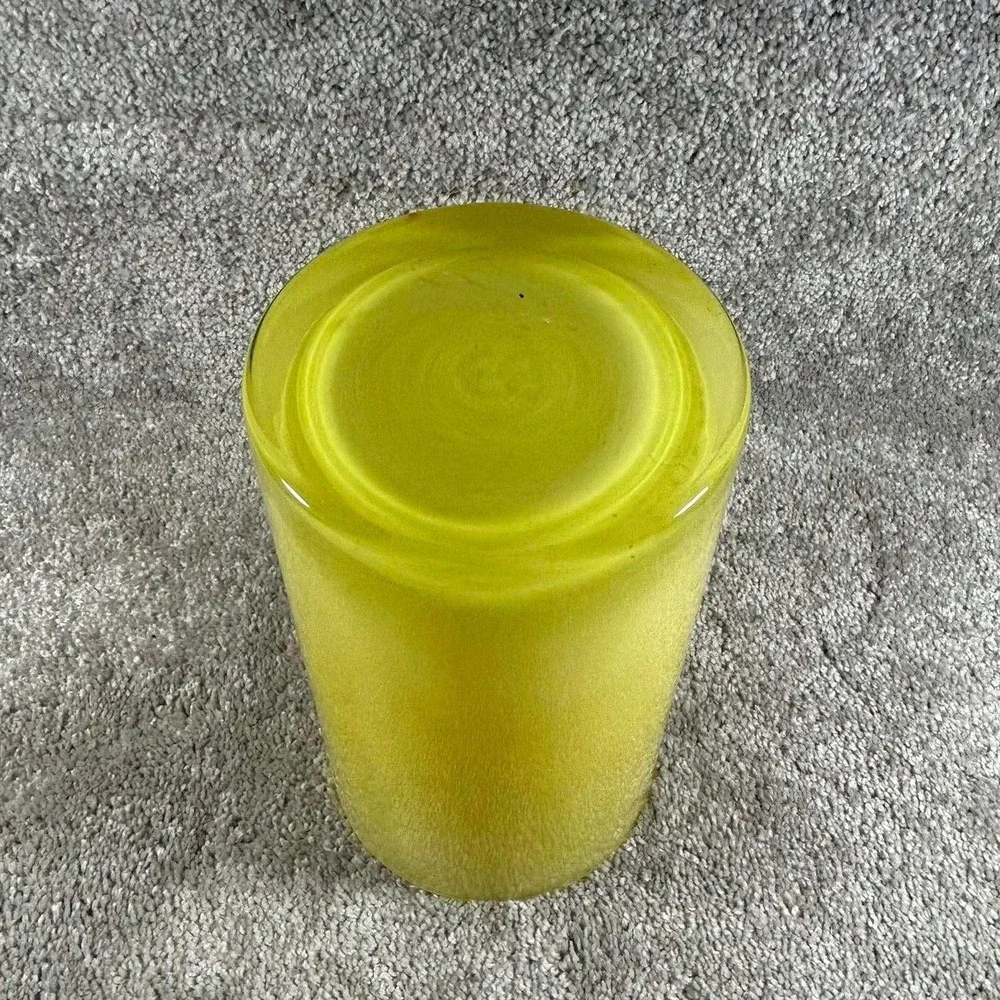 Cylinder Vase Chartreuse Frosted Satin Glass Modern Home Decor 8.5in
